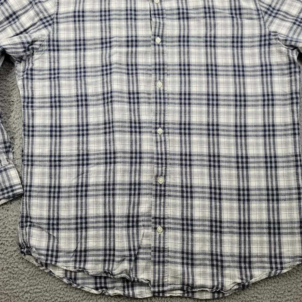 Banana‎ Republic Shirt Mens XL White Blue Plaid Linen Button Up Long Sleeve